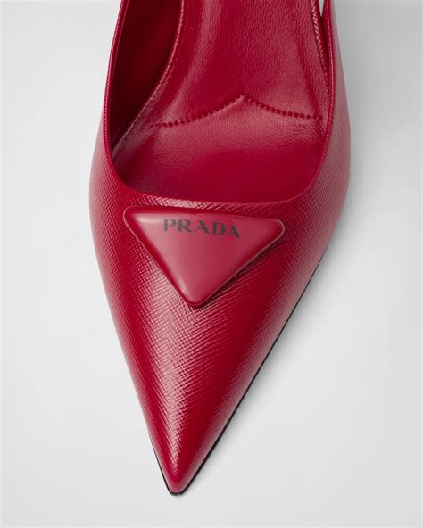 Cherry Red Saffiano Patent Leather Slingback Pumps 